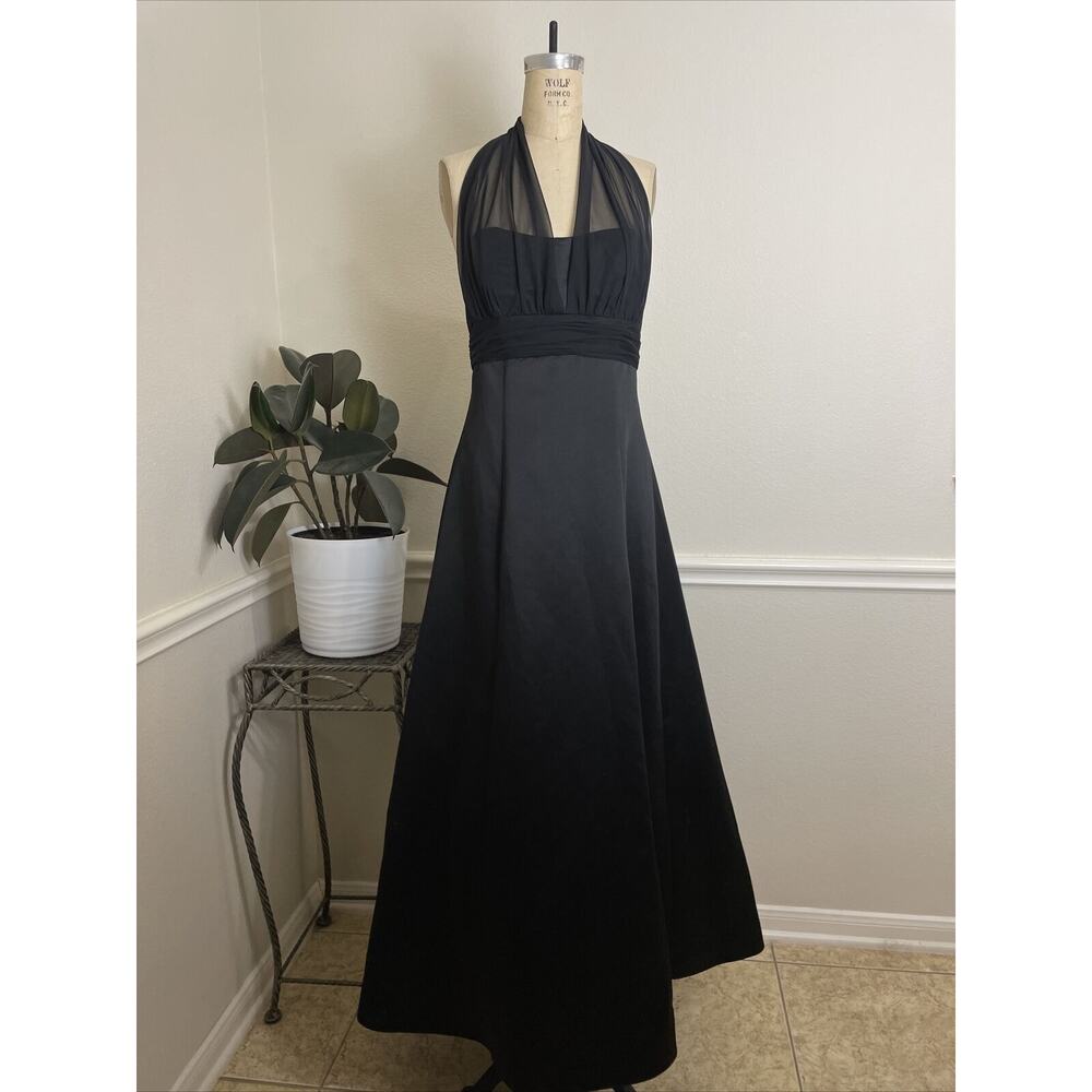 davids bridal, long black gown, polyester, size 10